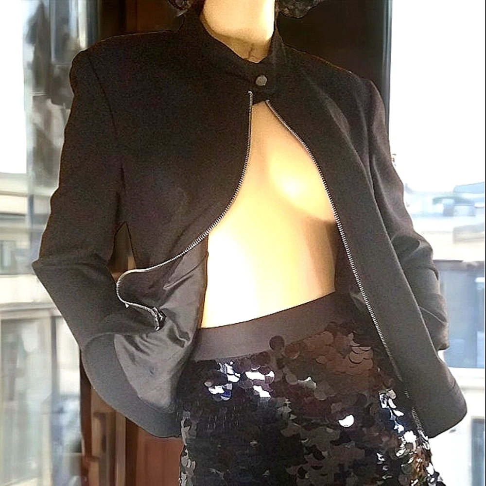 Premise Black Wool Cropped Zipper Jacket Size Medium Made in USA